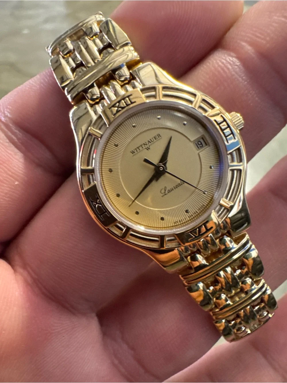 Wittnauer 25mm Gold Tone Steel Date Black Dial